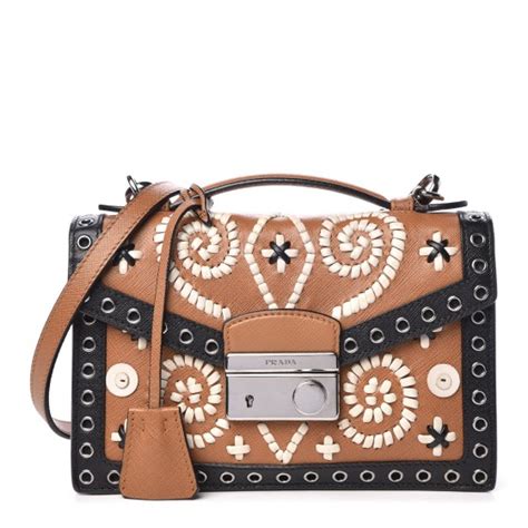 prada ghiaccio|PRADA Saffiano Embroidered Pattina Crossbody Bag Caramel .